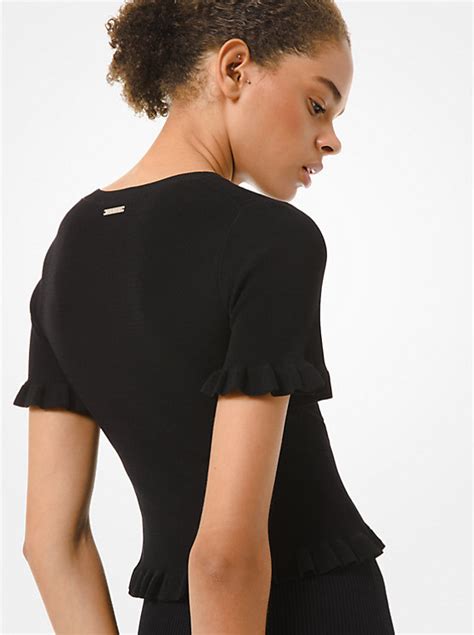 short sleeve corset top ruffle michael kors|Ribbed Stretch Viscose Ruffle Trim Short.